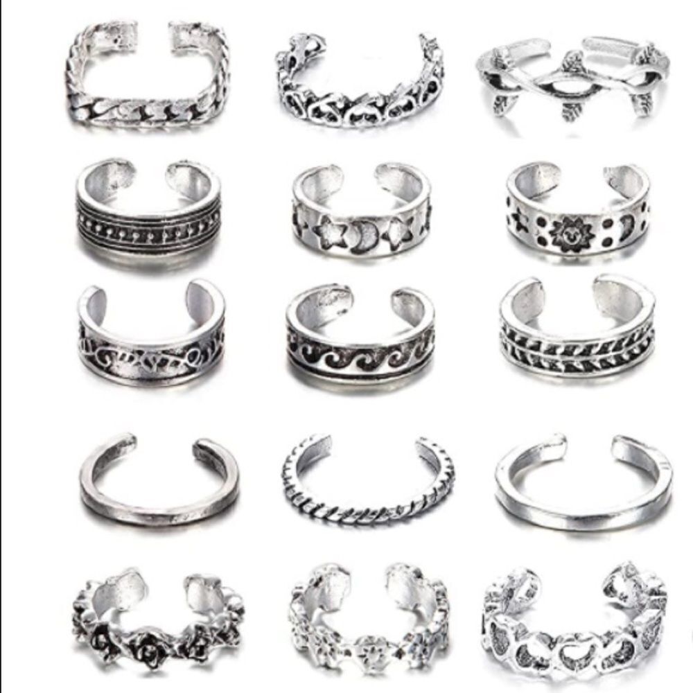 Silver Adjustable Boho Open Toe Rings - Set of 54 - Picture 2 of 9